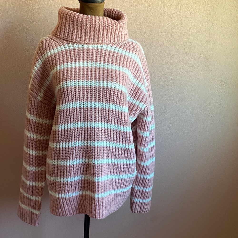 Caslon Pink and White Striped Turtleneck Sweater